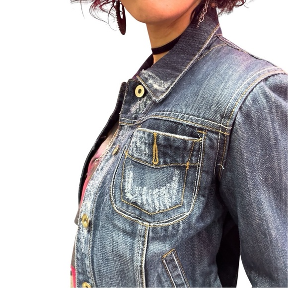Custom Boho Chic Denim Jacket – Lion Velvet Back Detail, XS/S Form Fitting - Picture 5 of 17
